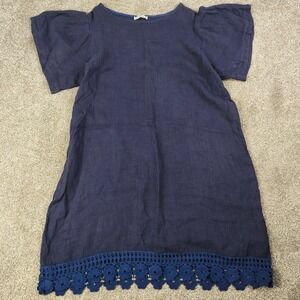 Bella Amore Italy Linen Navy Tunic Dress Crochet Hem Boho 1X